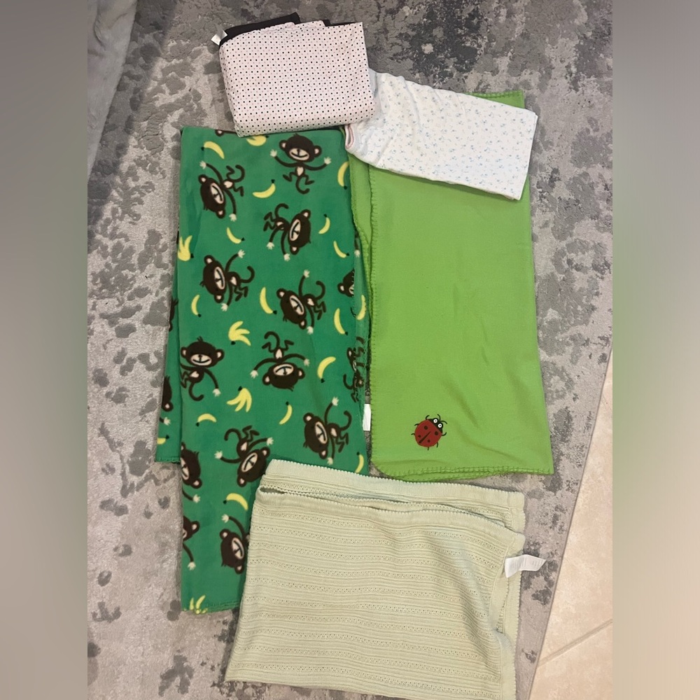 Green Monkey Print Baby Blankets-unisex-set of 5